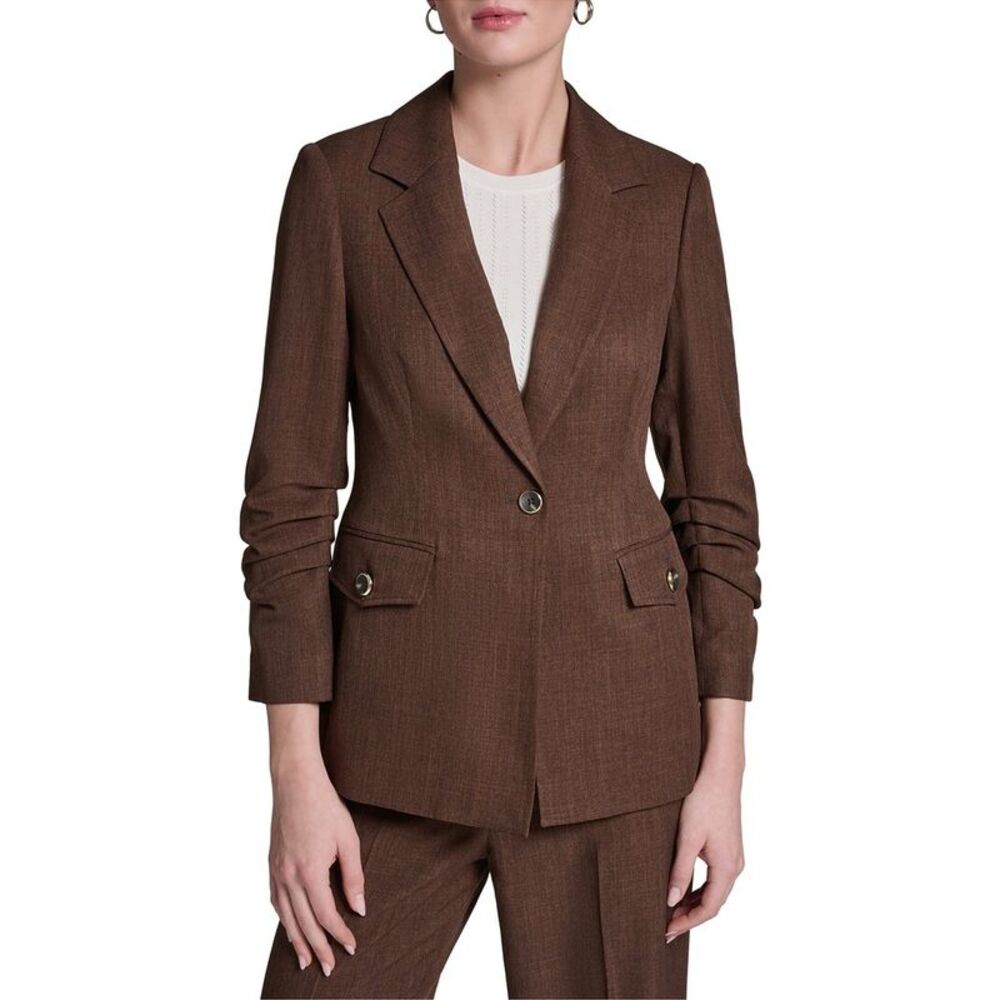 Halston Womens  Rolled Sleeve Textured Blazer